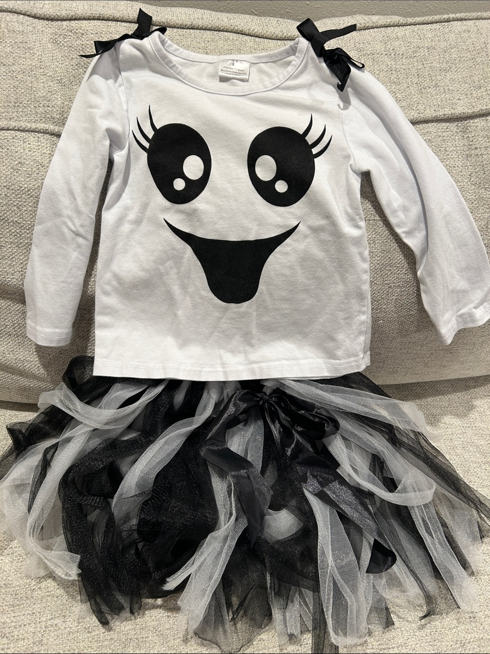 Girls' White & Black Ghost Tutu Costume Top and Skirt